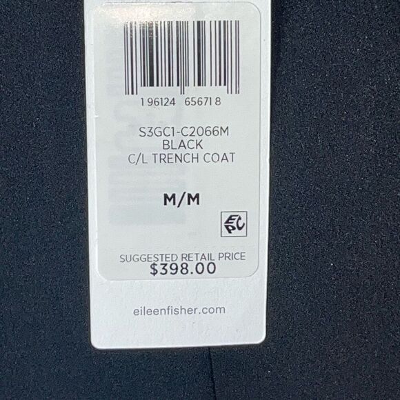 NWT Eileen Fisher Silk Georgette Crepe Trench Coat Women’s Medium Black - Picture 6 of 16